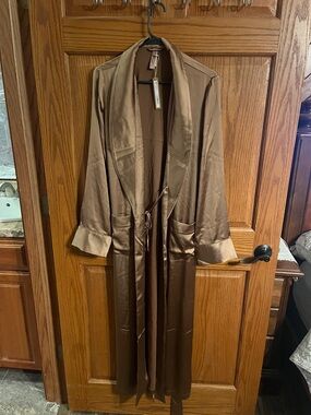 SKIMS Satin Shawl-Collar Long Robe - Brown